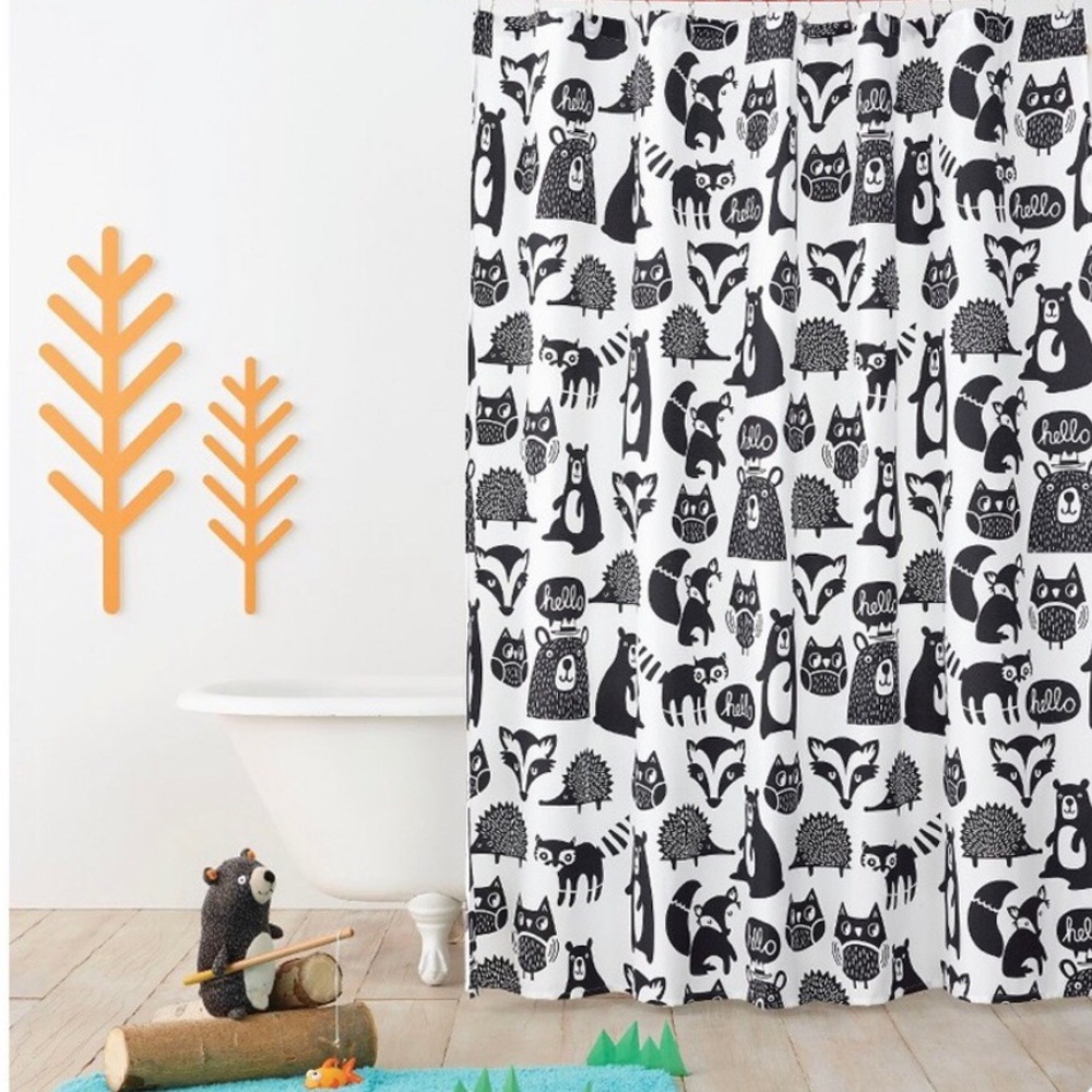 Black and White Pillowfort Woodland Critters Shower Curtain